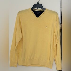Yellow Tommy Hilfiger Men's V-Neck Pullover Sweater Blokecore Preppy Y2K